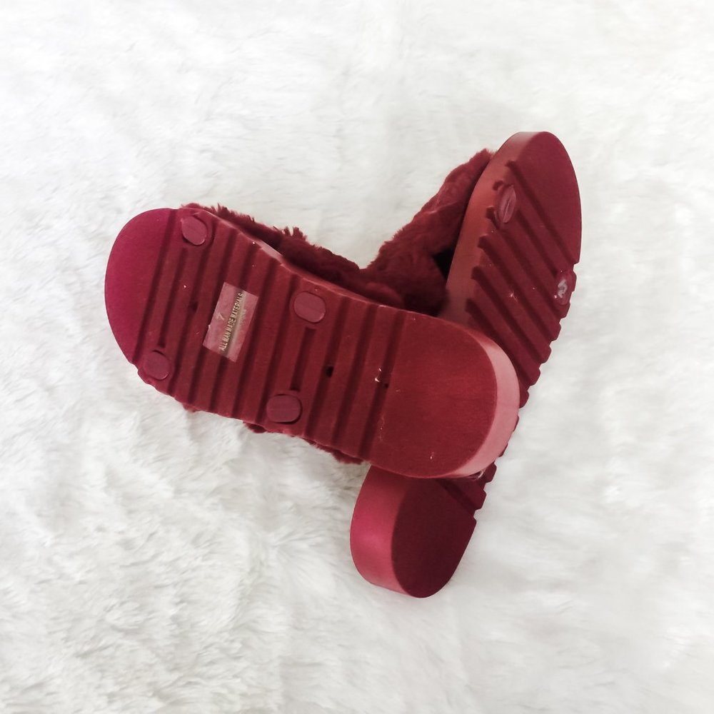 BRAND NEW Red H2K Faux Fur Slide Sandals Size 7 - Picture 7 of 7